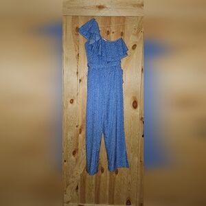 Blue Ruffled One Sleeved Jumpsuit